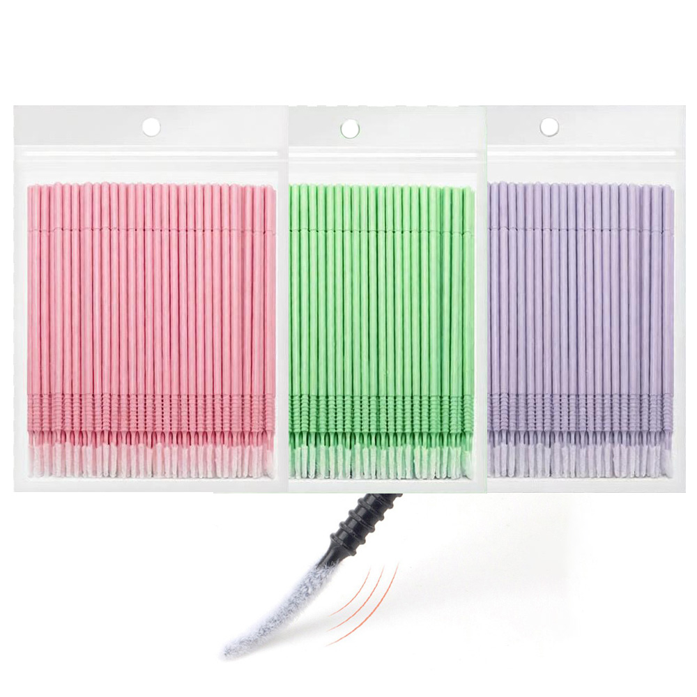 Eyelash Extension Look - 500本入りまつげエクステ洗浄スワブ ロング/ショートチップ ラッシュリフトグルーリムーバーアプリケーター マイクロブラシ メイクアップツール
