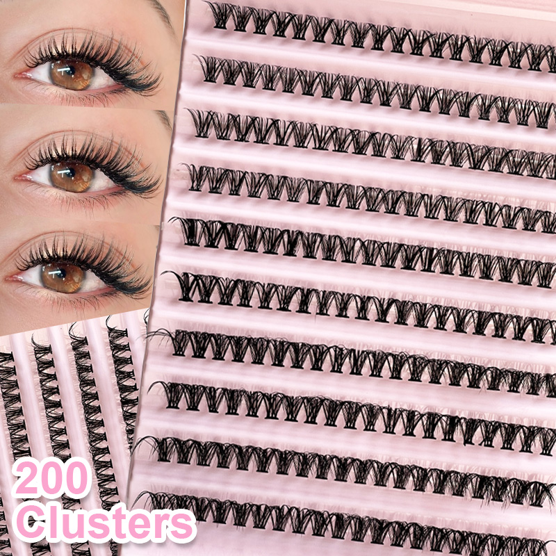 Eyelash Extension Look - 個々のまつげ エクステ用つけまつげ 8-16mm 200本入り クラスタまつげ ナチュラルルック