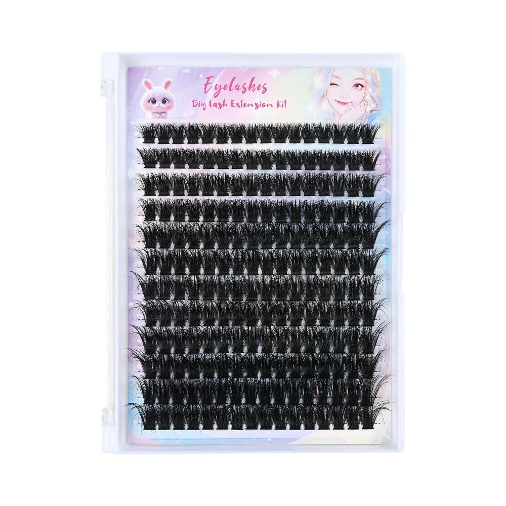 Eyelash Extension Look - ナチュラルルックつけまつげ ボンド＆シール クラスターデザイン DIYまつげエクステキット ウィスピー風 アイメイクツール