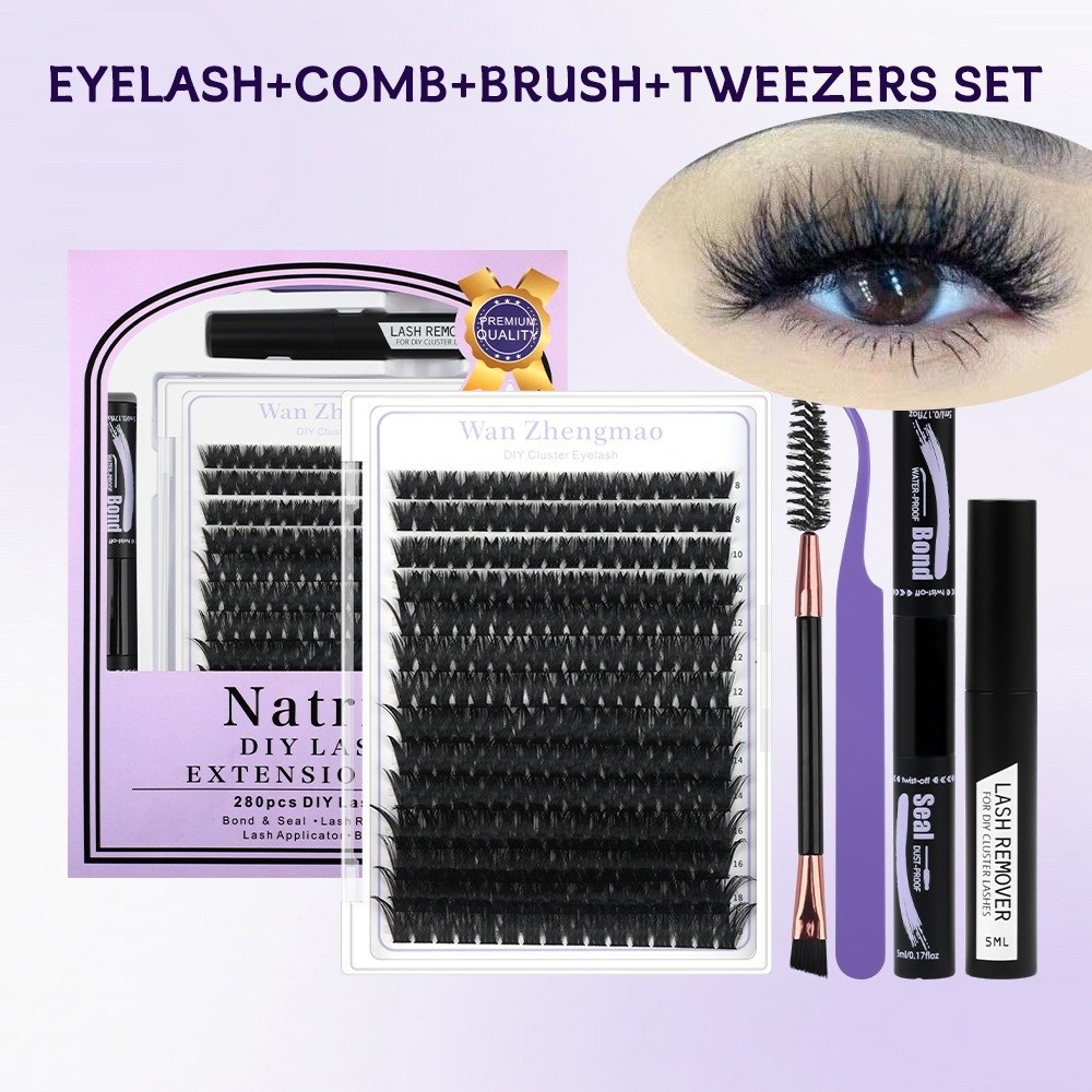 8-18mmの長さのつけまつげ、接着剤とシーラー付き、自然な - Eyelash Extension Look のレビューと価格