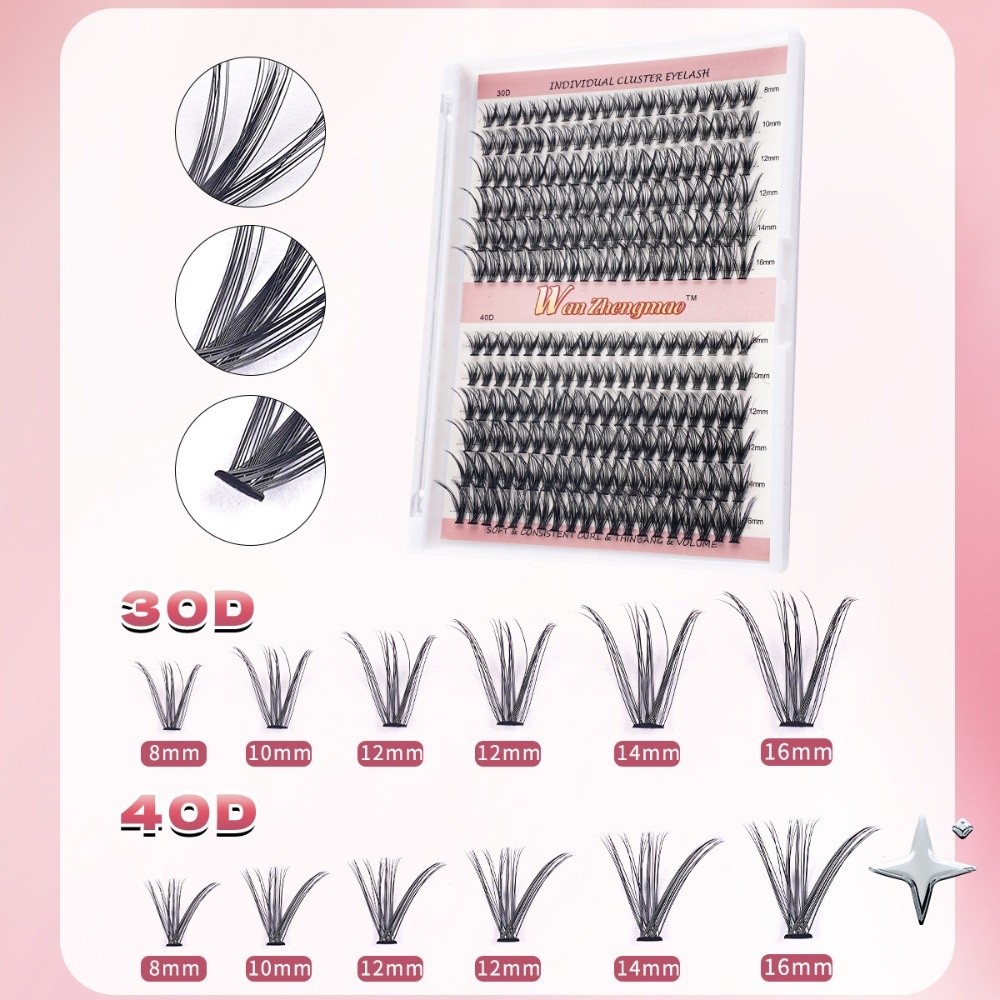 8-16mmの長さのつけまつげ、接着剤とシーラー付き、自然な - Eyelash Extension Look のレビューと価格